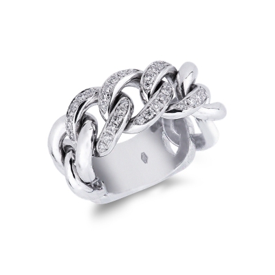 Groumette ring in white gold 18k with three diamonds-set links