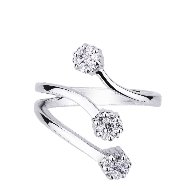 18k white gold trilogy Illusion type ring with diamonds pavé