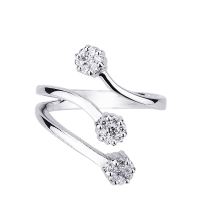 18k white gold trilogy Illusion type ring with diamonds pavé