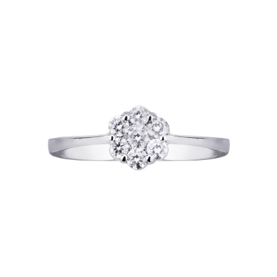 White gold 18k illusion type ring with a diamond flower