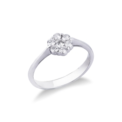 White gold 18k illusion type ring with a diamond flower