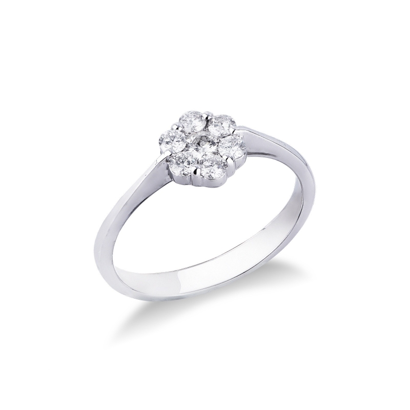 White gold 18k illusion type ring with a diamond flower