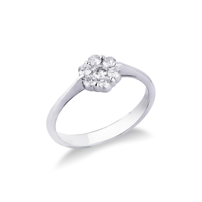 White gold 18k illusion type ring with a diamond flower