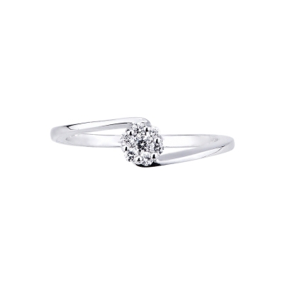White gold 18k curved band ring with diamonds flower 