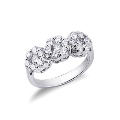 White gold 18k trilogy ring Illusion model with diamonds 