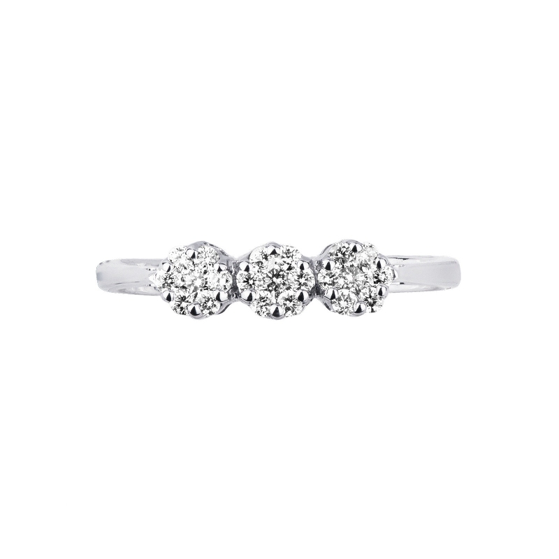 Illusion trilogy type ring in white gold 18k with diamonds pavé