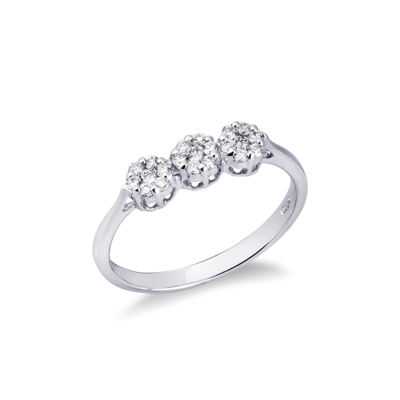 Illusion trilogy type ring in white gold 18k with diamonds pavé