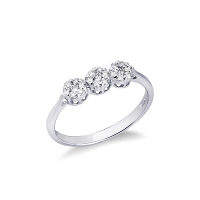 Illusion trilogy type ring in white gold 18k with diamonds pavé