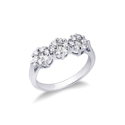 White gold 18k trilogy illusion ring with diamonds 
