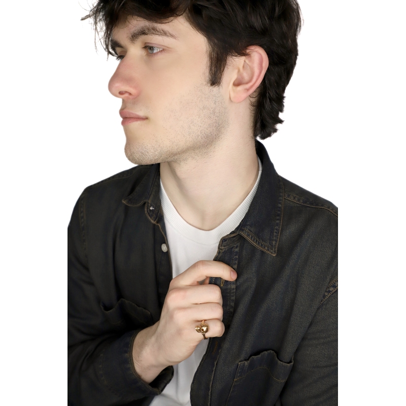 Anello teschio in oro rosa 18k con diamanti