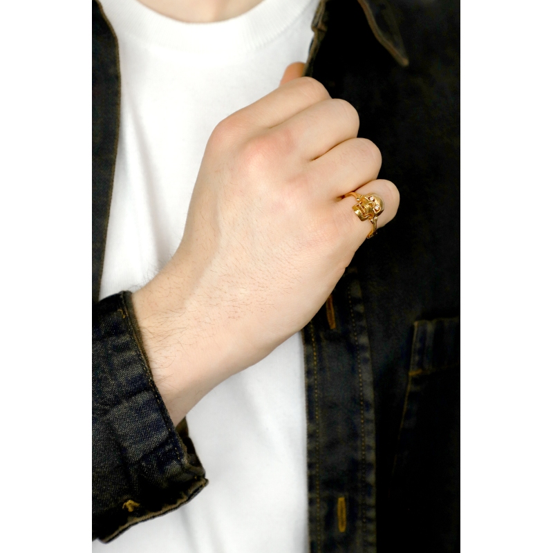 Anello teschio in oro rosa 18k con diamanti