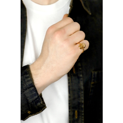 Anello teschio in oro rosa 18k con diamanti