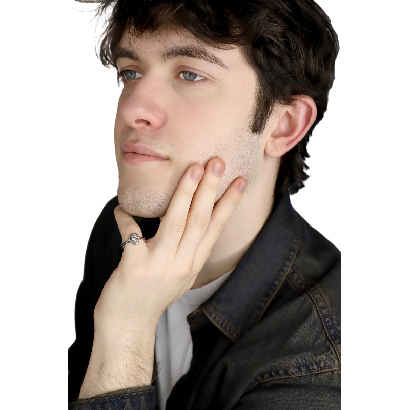 Anello teschio mobile in oro bianco 18k con diamanti