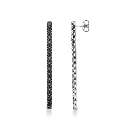 Orecchini tennis lineari in oro bianco 18k con diamanti neri, 5 cm