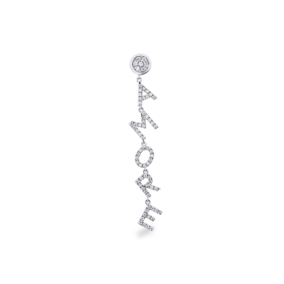 Mono orecchino con scritta personalizzabile in oro Bianco 18k e diamanti, AMORE