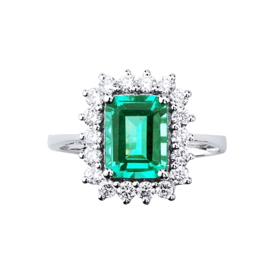 ANELLO CONTORNO CON 18BRILLANTI E SMERALDO RETTANGOLARE MM8X6