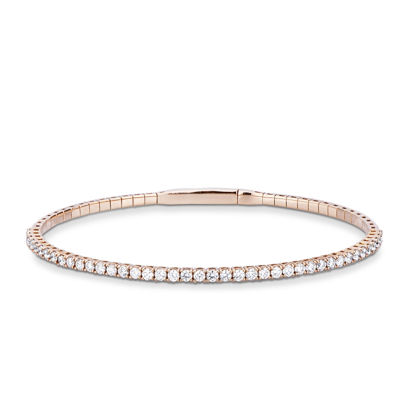 Bracciale tennis rigido in oro rosa 18k con diamanti