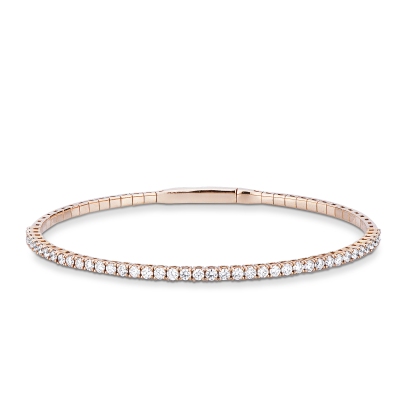 Bracciale tennis rigido in oro rosa 18k con diamanti