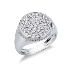 Anello chevalier con stella in oro bianco 750 con diamanti