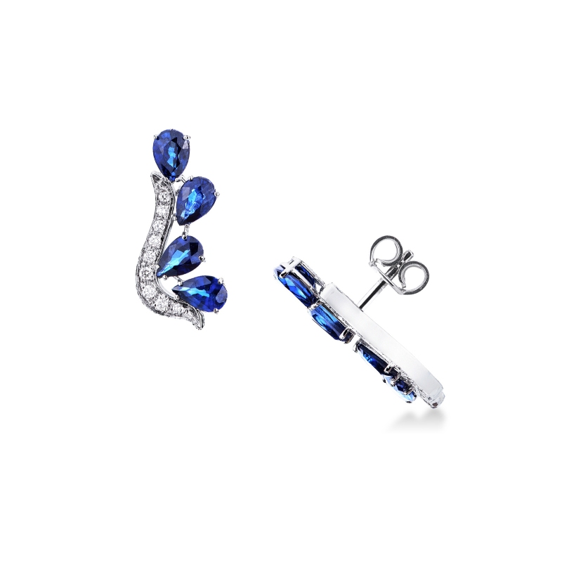 Orecchini In Oro Bianco 18kt Con Diamanti 0.04ct E Topazi Blu 6mm - Gioielli Eleganti Certificati