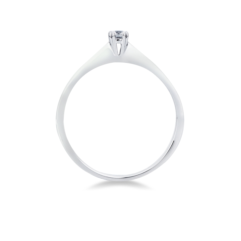 Anello solitario in oro bianco 18k a 8 griffe con diamante, 0,10 ct