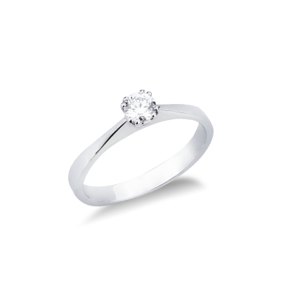Solitario in oro bianco 18k a 8 griffe con diamante, 0,25 ct
