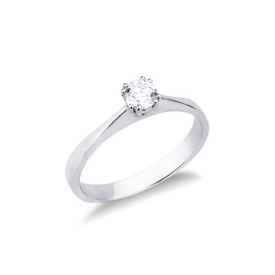 Solitario in oro bianco 18k a 8 griffe con diamante, 0,30 ct