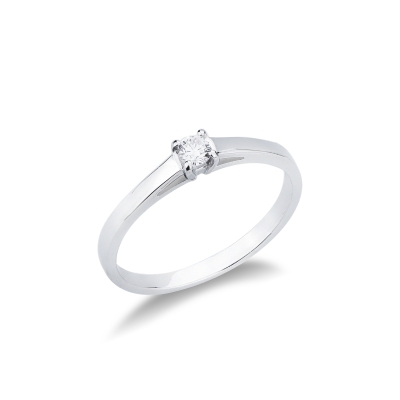 Anello solitario in oro bianco 18k con diamante, 0.10 ct