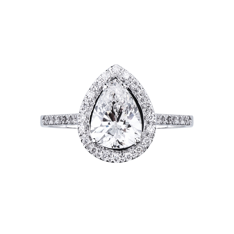 Anello con diamante taglio goccia 1.50ct GIA in oro bianco 18k
