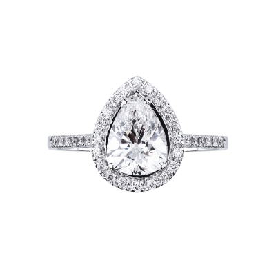 Anello con diamante taglio goccia 1.50ct GIA in oro bianco 18k