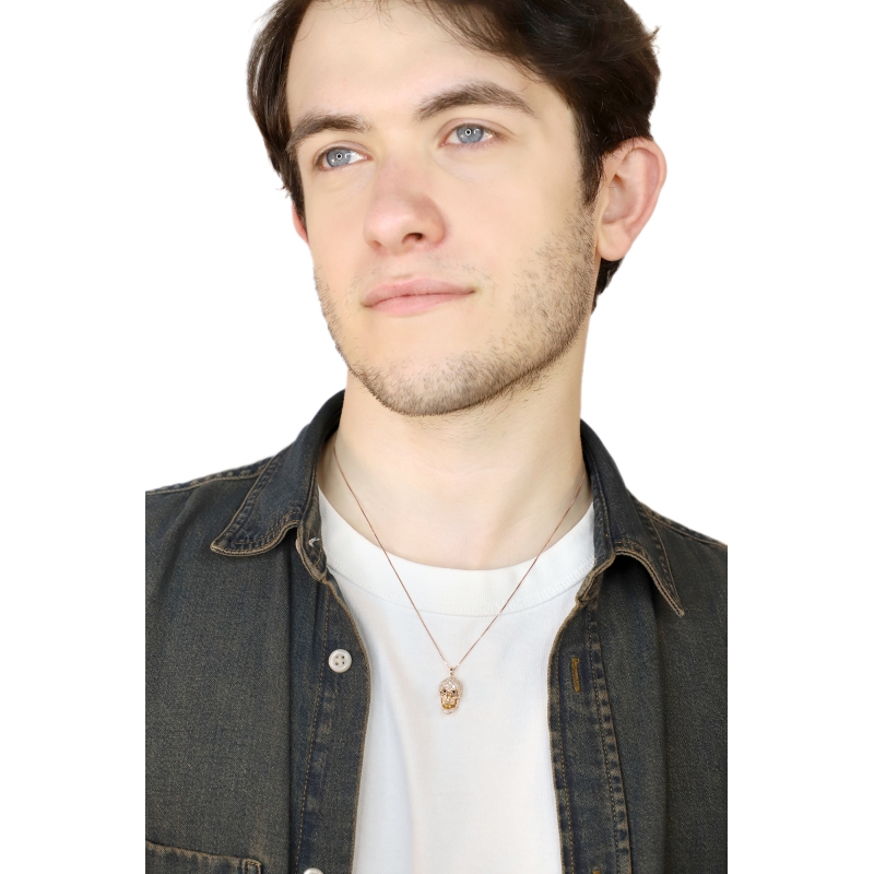 Collana in oro rosa 18k con ciondolo teschio in diamanti