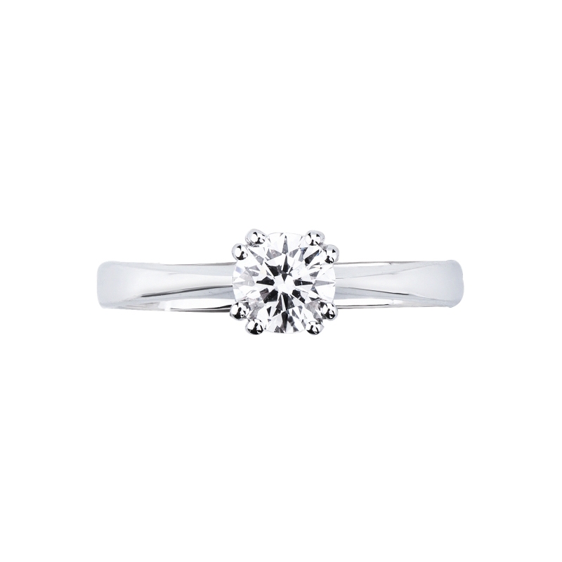 Solitario a 8 griffe lineare in oro bianco 18k con diamante, 0,70 ct