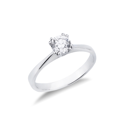 Solitario a 8 griffe lineare in oro bianco 18k con diamante, 0,70 ct