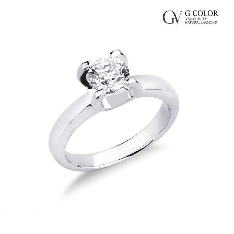 Anello solitario a quattro griffe in oro bianco 18k con diamante, 0,90 carati