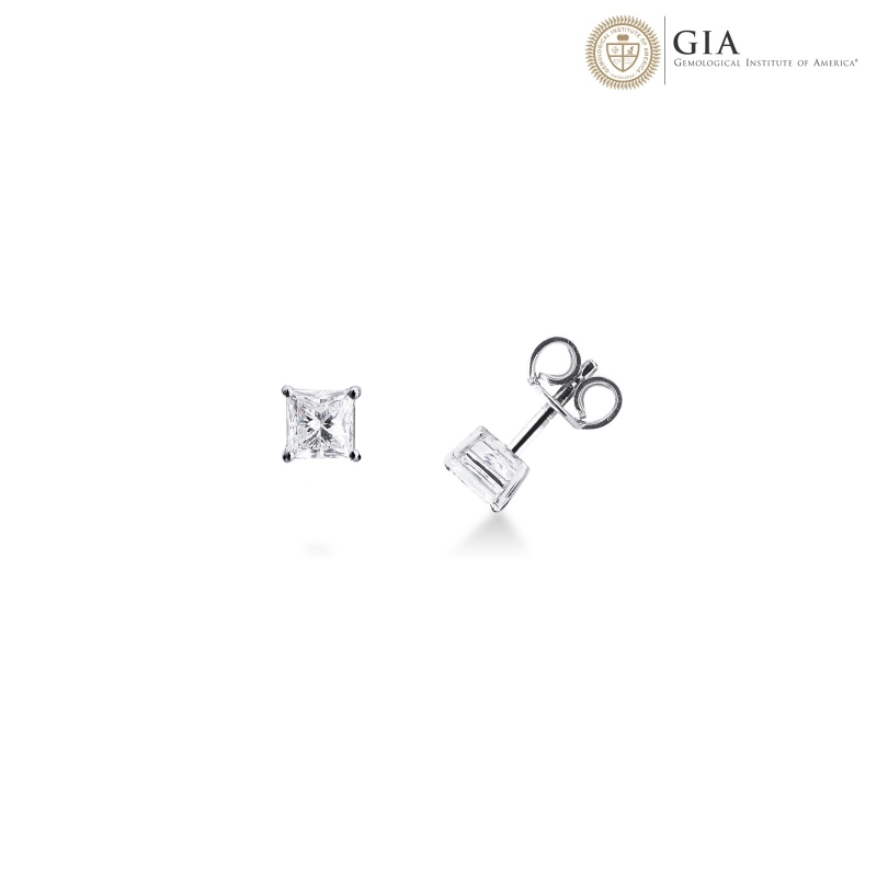 Orecchini punto luce in oro bianco 18k con diamante GIA