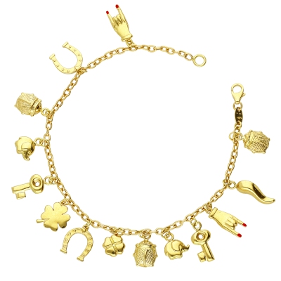 Bracciale in oro giallo 18k con charms portafortuna