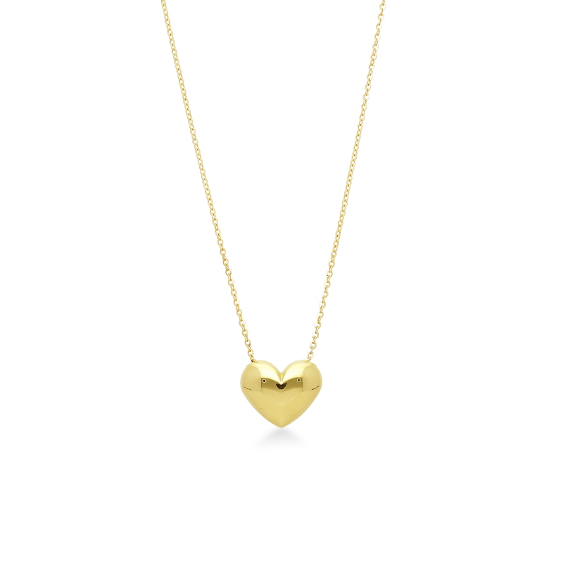 Collana in oro giallo 18k con ciondolo cuore bombato lucido