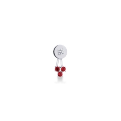 18k white gold single earring with 1 diamond and 3 rubies
