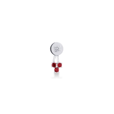 18k white gold single earring with 1 diamond and 3 rubies