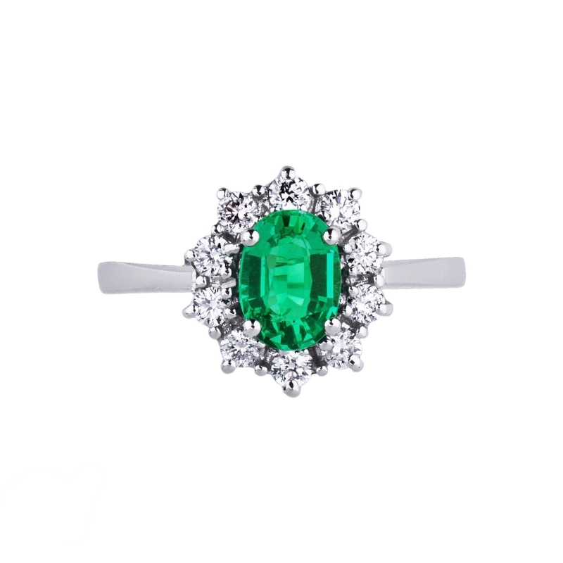 ANELLO CONTORNO CON 10BRILLANTI E SMERALDO OVALE MM7X5 CIRCA