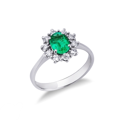 ANELLO CONTORNO CON 10BRILLANTI E SMERALDO OVALE MM7X5 CIRCA