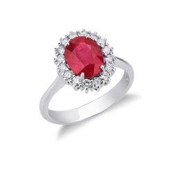 ANELLO CONTORNO CON 16BRILLANTI E RUBINO OVALE 9X7