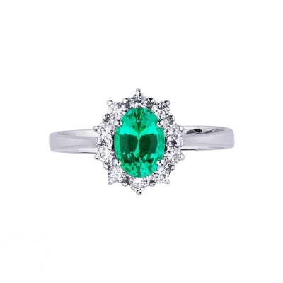 ANELLO CONTORNO CON 10BRILLANTI E SMERALDO OVALE MM6X5
