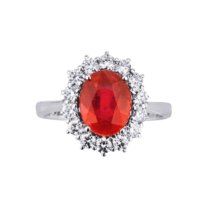 ANELLO CONTORNO CON RUBINO OVALE MM9X7 E 14BRILLANTI