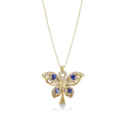 18k yellow gold butterfly pendant with sapphires and diamonds