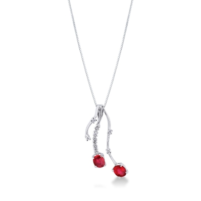 Branches pendant in 18k white gold with rubies and diamonds
