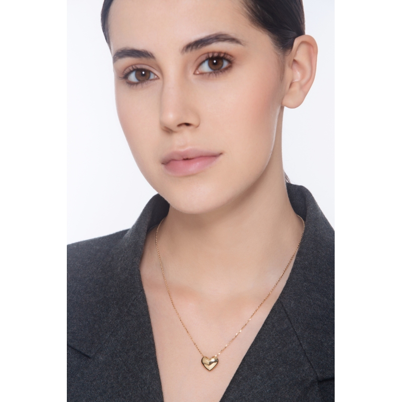 Collana in oro giallo 18k con ciondolo cuore bombato lucido
