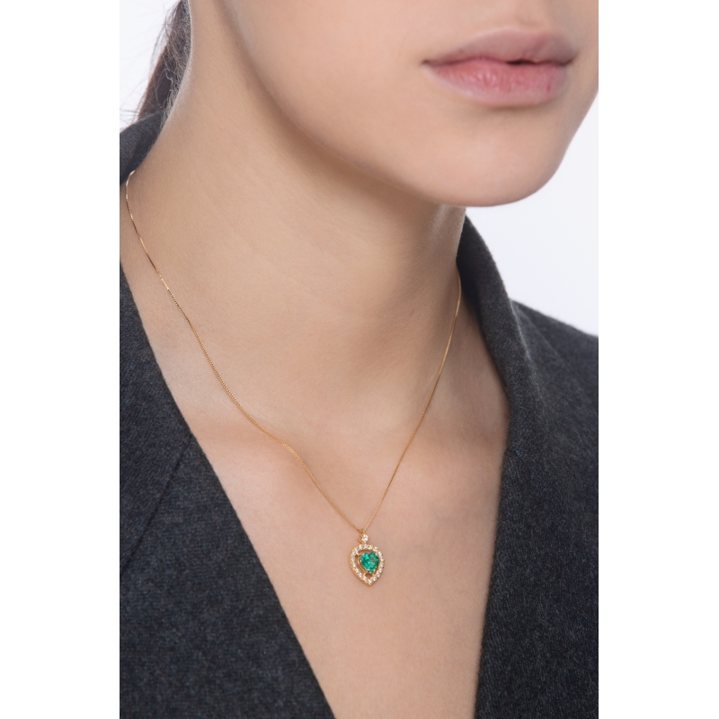 CIONDOLO CON BRILLANTI E SMERALDO CUORE MM6X6