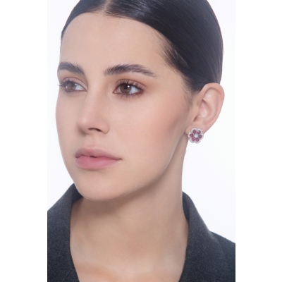 Orecchini a fiore in oro bianco con rubini e diamanti