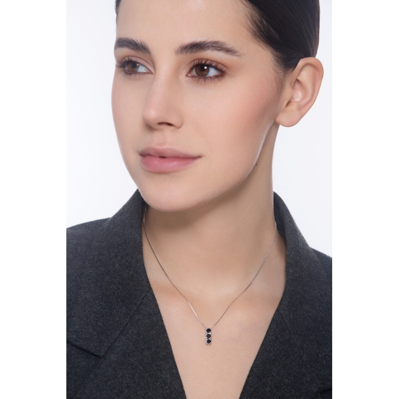 18k white gold necklace with black diamond trilogy pendant 